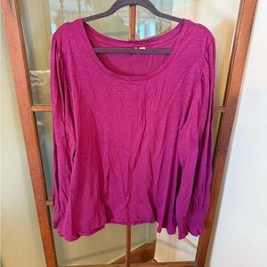 Cato Purple Ruched Wrist Peasant Sleeve Scoop Neck Longsleeve Blouse Size 26/28W